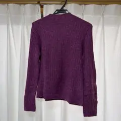 リブ編みパープル長袖ハイネックセーター