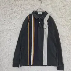 クロコダイル 長袖ポロシャツ L マルチストライプ 鹿の子 レトロ 古着