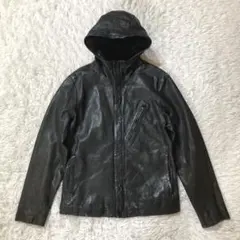 【良品】AVIREX 羊革 フーデッド レザージャケット　ブラック　サイズM