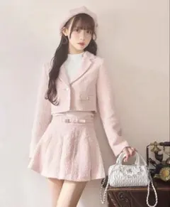 ミシェルマカロン キラキラツイードジャケットセットアップ ピンク