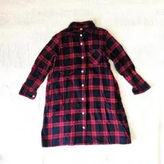 【無印良品】120 赤・紺チェック ワンピース シャツワンピース ネルシャツ
