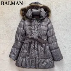 希少✨️バルマン ダウンコート ラクーンファー ウエストベルト フード M 茶