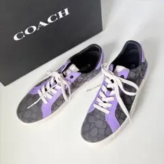 新品同様 COACH シグネチャー ローカットスニーカー キャンバス 黒/紫のサムネイル
