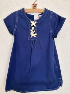 Petit Bateau ネイビー 半袖 ワンピース 102cm