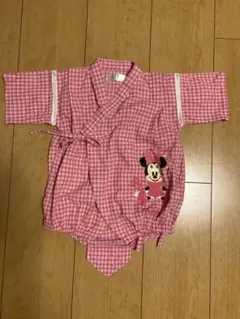 ミニーマウス 甚平 ピンクチェック 80