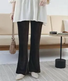 美品 DISCOAT ベロアプリーツフレアパンツ ダークブラウン M