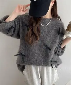 Classicalelf　リボン付き オーバーサイズ シャギーニット