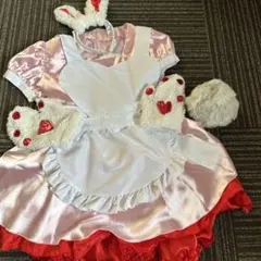 ハロウィン　レディースウサギの耳付きコスプレ衣装とパニエ