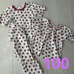 いちご柄 キッズ　パジャマ セットアップ 100cm 3点セットのサムネイル