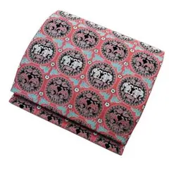 ユ41未使用名古屋帯 松葉　全通柄単帯　双獣文 花 正絹着物 仕立て上り美品