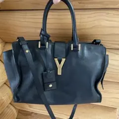 SAINT LAURENT 黒 レザーハンドバッグ Y字金具付き