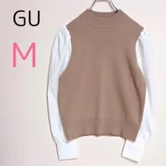 ジーユー【M】ドッキングトップス リブニット 袖ブラウス　レイヤードトップス