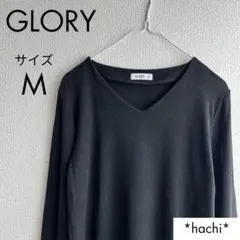 GLORY カットソー レディース M ブラック 黒 リブ編み Vネック 伸縮性