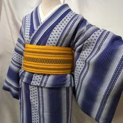 手縫い誂え 綿浴衣 【竺仙風】粋な藍色 涼やか 夏草柄 古典柄