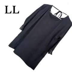 夏物セールブラック LLサイズ チュニック 五分袖カットソー