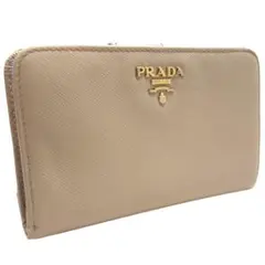 プラダ 二つ折り財布 サフィアーノ 革 ゴールド金具 L字ファスナー ベージュ