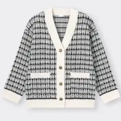 GU チェックオーバーサイズカーディガン ツイード