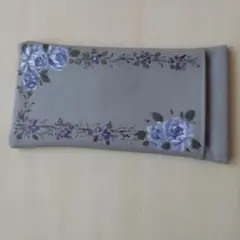 グレー 花柄 メガネケース トールペイント ブルーローズ