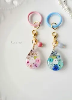 〈２点セット・フラワードロップ〉シマエナガのアンブレラマーカー・チャーム