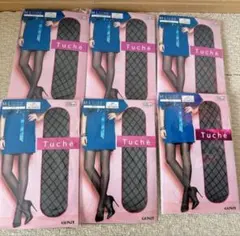 グンゼ　トゥシェ　ダイヤ柄　ストッキング　ブラック6足セット M~L