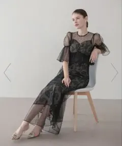 Leja フラワースパンコールチュールシアーワンピースキャミワンピースドレス