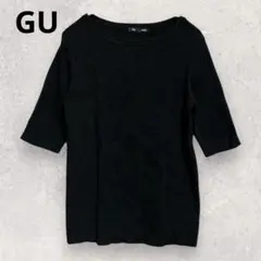 ジーユー リブニット 半袖 M ブラック 無地 レディース トップス 伸縮性
