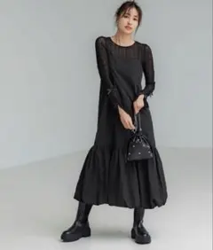 coca 美品　バルーンヘム ドレス　ブラック Lサイズ