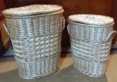 蓋付きラタンバスケット 2個セット