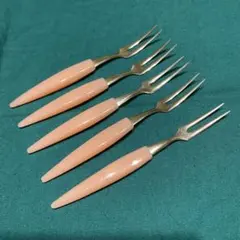 未使用 レトロなピンクのデザートフォーク5本セット