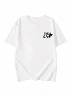 ホワイト　半袖　ワンポイント　ねこT　かわいい　シンプル　Tシャツ　綿T