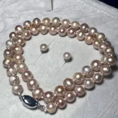 ピアス/ピンク✨️ 本真珠 パール ネックレス 約7.5~8.5m ジュエリー
