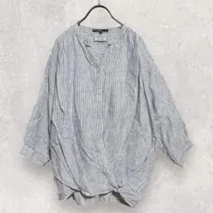 スローン リネン100% ストライプシャツ L 春 夏 着心地 爽やか