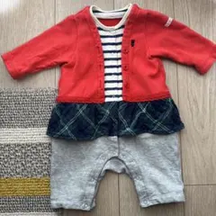 カーディガン風ロンパース 赤・青・グレー 70
