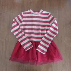 Bee ストライプ長袖チュールワンピース 130