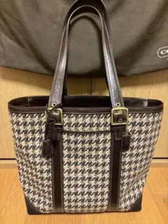 COACH　ニット千鳥✕スウェードハンドバッグ