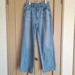 GU ハイライズストレートジーンズ M 65BLUE ライトブルー 標準丈