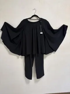 ケープ風トップス パンツ セットアップ 黒
