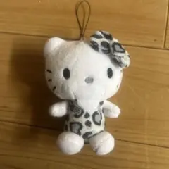 ハローキティ ヒョウ柄 ぬいぐるみ ストラップ付き モノクロ