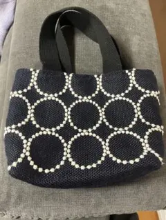 ミナペルホネン　ネイビー 円形模様 トートバッグ　ハンドメイド