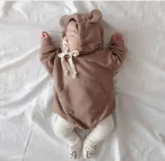 ベビー服♡クマ耳付きロンパース♡ブラウン♡