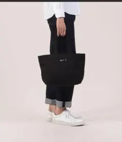 アニエスベー　キャンバスハンドバッグ　トートバック　ユニセックス　ロゴ　ブラック