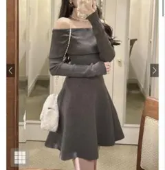 GRL オフショルダーニットフレアワンピース[dr661]