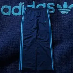 00s adidas トラックパンツ センタープリーツ スリーストライプ 紺水色