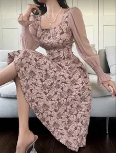 花柄長袖ロングワンピース