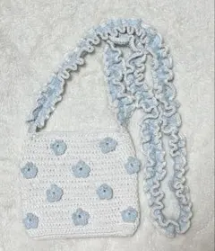 ハンドメイド ショルダーバッグ 花柄 水色