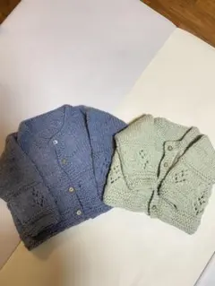 レース編みカーディガン 青　緑 100 80
