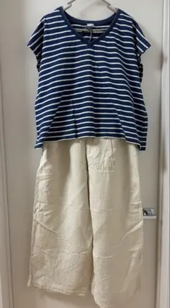 ボーダーカットソー ワイドパンツ 2点セットのサムネイル