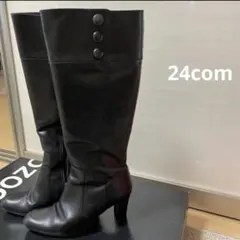 ブラックロングブーツ 24cm ozoc 天然革のサムネイル