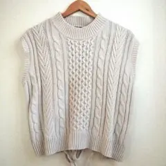 AS KNOW AS ニットベストレイヤードナチュラル アイボリー リボン生成り