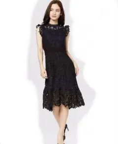 SNIDEL カラーブロッキングレースワンピース ネイビー×ブラック サイズ1
